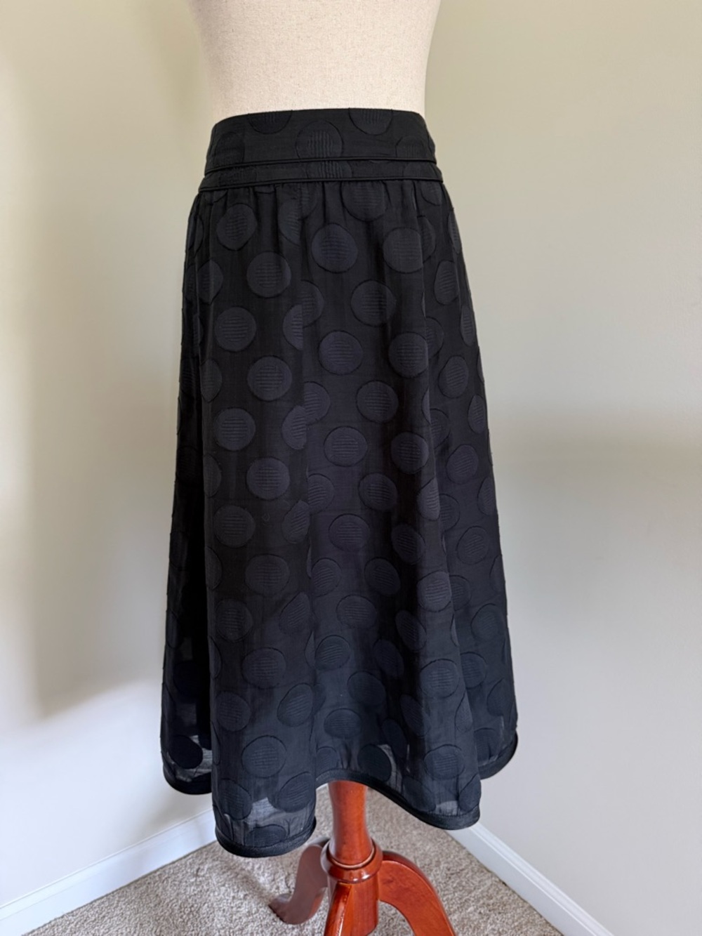 Talbots Black A-Line Midi Skirt with Textured Dot Pattern - Picture 2 of 7